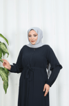 Eteği Ve Kolu  Fırfırlı Ferace Lacivert HNT7129