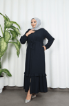 Eteği Ve Kolu  Fırfırlı Ferace Lacivert HNT7129