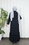 Eteği Ve Kolu  Fırfırlı Ferace Lacivert HNT7129