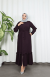 Eteği Ve Kolu  Fırfırlı Ferace Mor  HNT7129