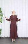 Fermuar Detaylı Beli Ayarlanabilir Tesettür Etekli Takım Bordo  HNT8598