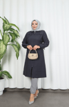 Fermuarlı Kapitone  Uzun Kap KOYU GRİ HNT8581 