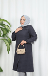 Fermuarlı Kapitone  Uzun Kap KOYU GRİ HNT8581 
