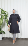 Fermuarlı Kapitone  Uzun Kap KOYU GRİ HNT8581 