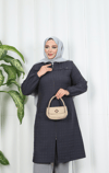 Fermuarlı Kapitone  Uzun Kap KOYU GRİ HNT8581 