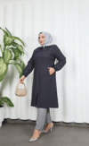 Fermuarlı Kapitone  Uzun Kap KOYU GRİ HNT8581 