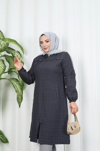 Fermuarlı Kapitone  Uzun Kap KOYU GRİ HNT8581 
