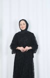Flok Baskılı Astarlı Kuşaklı Tül Elbise Siyah HNT8565