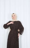 Flok Baskılı Astarlı Tül Elbise Kahverengi HNT8565