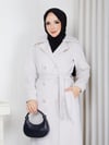 Kruvaze Yaka Kuşaklı Angora Kaban Krem  HNT2807