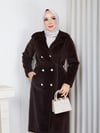 Kruvaze Yaka Kuşaklı Angora Kaban Kahverengi HNT2807