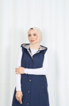 Kapüşon içiş Ekose  Desen Detaylı Yelek Lacivert  HNT8568 