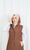 Kapüşon içiş Ekose  Desen Detaylı Yelek Taba  HNT8568 