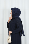 Kolları Taşlı Büyük Beden İkili Takım  Anne Takımı Lacivert