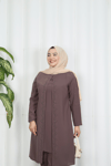 Kolları Taşlı Büyük Beden İkili Takım  Anne Takımı  VİZON HNT7097