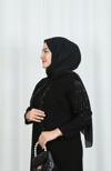 Kolları Taşlı Büyük Beden İkili Takım  Anne Takımı Siyah  HNT7097