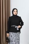 Leopar Desenli Piliseli Etekli Kuşak Detaylı   İkili Takım Siyah HNT8511 