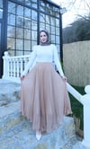 Şifon Piliseli Astarlı  Etek Krem   HNT1008