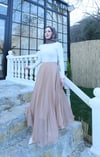 Şifon Piliseli Astarlı  Etek Krem   HNT1008
