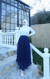 Şifon Piliseli Astarlı Etek Lacivert  HNT10081