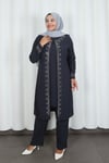 Kolları Taşlı Büyük Beden Anne Takımı Gri  HNT2101 