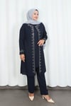 Kolları Taşlı Büyük Beden Anne Takımı Lacivert  HNT2101 