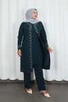 Kolları Taşlı Büyük Beden Anne Takımı Zümrüt HNT2101 