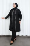 Kolları Taşlı Büyük Beden Anne Takımı Siyah   HNT2101 