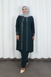 Kolları Taşlı Büyük Beden Anne Takımı Zümrüt HNT2101 