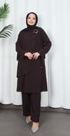 Yandan Tokalı Pantolonlu Ayrobin Takım Kahverengi   HNT8591