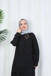 Yandan Tokalı Pantolonlu Ayrobin Takım Siyah   HNT8591