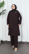 Yandan Tokalı Pantolonlu Ayrobin Takım Kahverengi   HNT8591