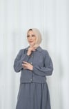 Ceketli Etekli Tesettür İkili Takım Koyu Gri  HNT8594
