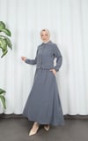 Ceketli Etekli Tesettür İkili Takım Koyu Gri  HNT8594
