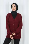 V Yaka Düğme Detaylı Triko Hırka Bordo HNT2810