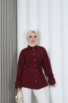 Kelebek Taş Düğme Detaylı  Bağcıklı Tunik Bordo  HNT2126