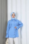 Kelebek Taş Düğme Detaylı  Bağcıklı Tunik Bebe Mavisi    HNT2126
