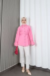 Kelebek Taş Düğme Detaylı  Bağcıklı Tunik Pembe   HNT2126