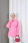 Kelebek Taş Düğme Detaylı  Bağcıklı Tunik Pembe   HNT2126
