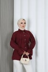 Kelebek Taş Düğme Detaylı  Bağcıklı Tunik Bordo  HNT2126