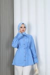 Kelebek Taş Düğme Detaylı  Bağcıklı Tunik Bebe Mavisi    HNT2126