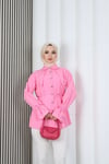 Kelebek Taş Düğme Detaylı  Bağcıklı Tunik Pembe   HNT2126