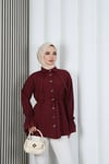 Kelebek Taş Düğme Detaylı  Bağcıklı Tunik Bordo  HNT2126