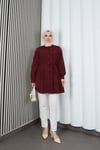 Hakim Yaka Pile Detaylı Düğmeli Tunik Bordo  HNT2127