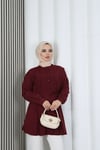 Hakim Yaka Pile Detaylı Düğmeli Tunik Bordo  HNT2127