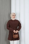 Hakim Yaka Pile Detaylı Düğmeli Tunik Kahverengi HNT2127