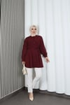 Hakim Yaka Pile Detaylı Düğmeli Tunik Bordo  HNT2127