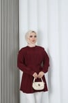 Hakim Yaka Pile Detaylı Düğmeli Tunik Bordo  HNT2127