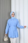 Hakim Yaka Pile Detaylı Düğmeli Tunik Bebe Mavisi  HNT2127