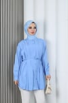 Hakim Yaka Pile Detaylı Düğmeli Tunik Bebe Mavisi  HNT2127